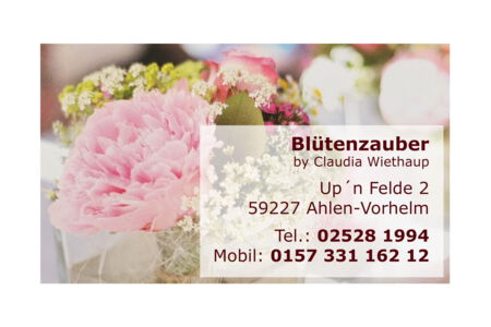 Visitenkarte von Blütenzauber by Claudia Wiethaup – ein Blumengeschäft in Ahlen-Vorhelm